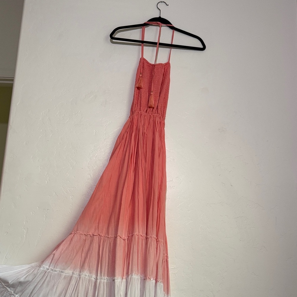 Tiare Hawaii Coral and White Maxi Dress